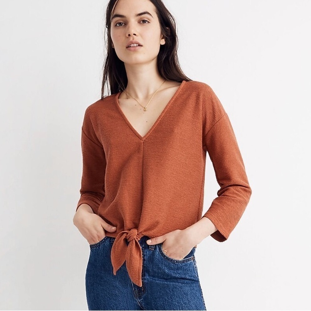 Madewell Texture & Thread Long Sleeve Tie Front Top